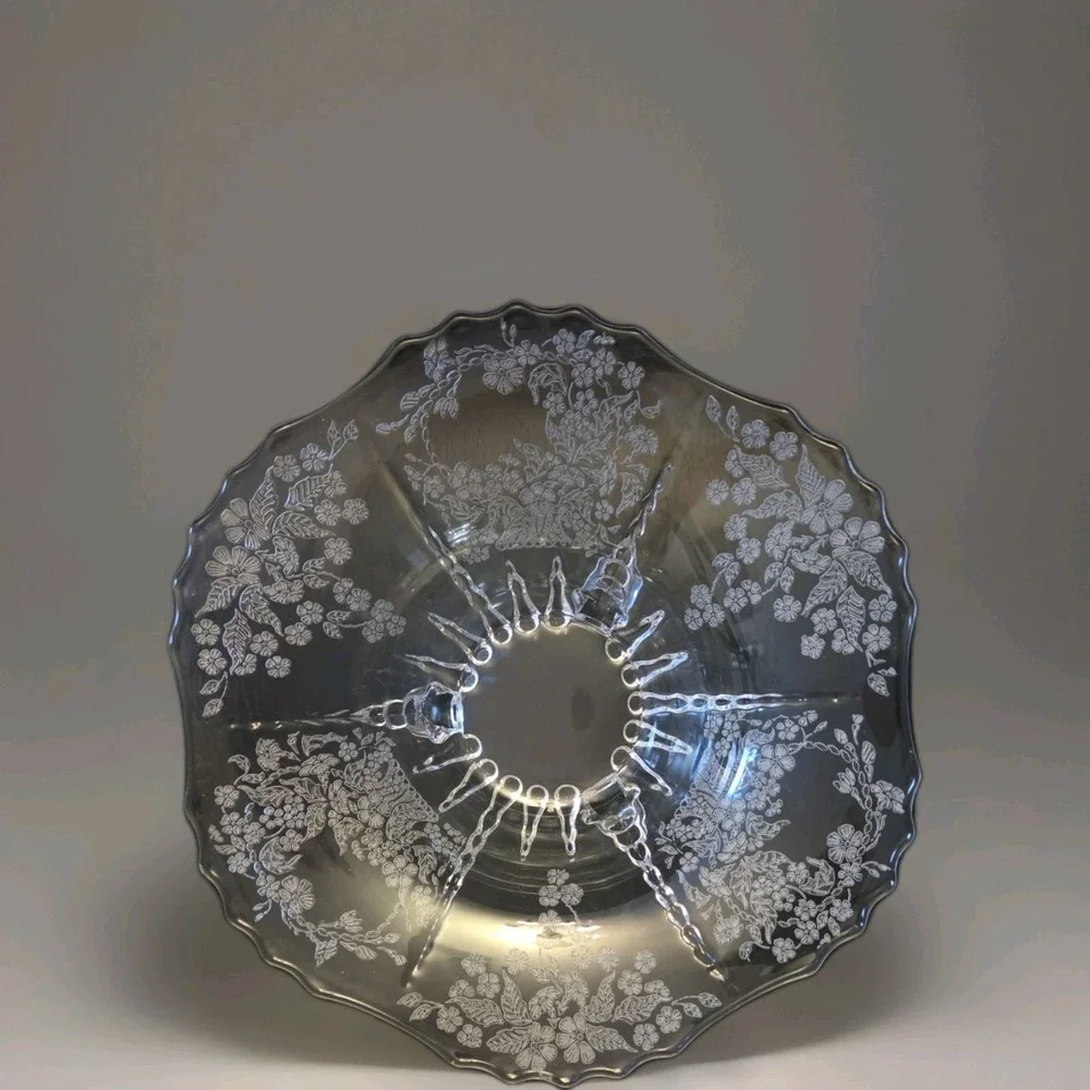 VTG Martinsville Bowl Clear Etched Glass 10